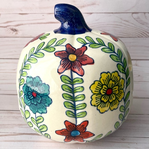 Martha Stewart Ceramic Pumpkin - Floral Multicolored Pattern - Picture 2 of 8